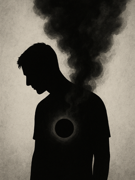 Um homem com um buraco no peito se sentindo vazio