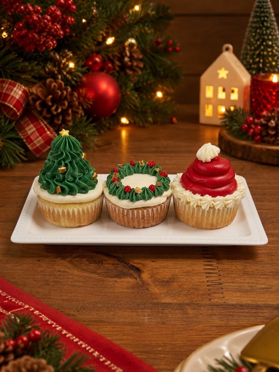 Cupcakes natalinos decorados com buttercream e confeitos Doce medida  com a chef Luciana Teixeira
