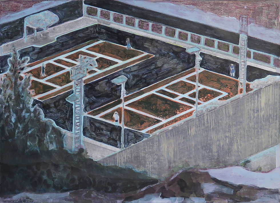 In/Outside the wall, 2022 | acrylic and coloured pencil on paper