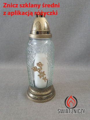 Znicz szklany średni z Aplikacją Różyczki1.jpg