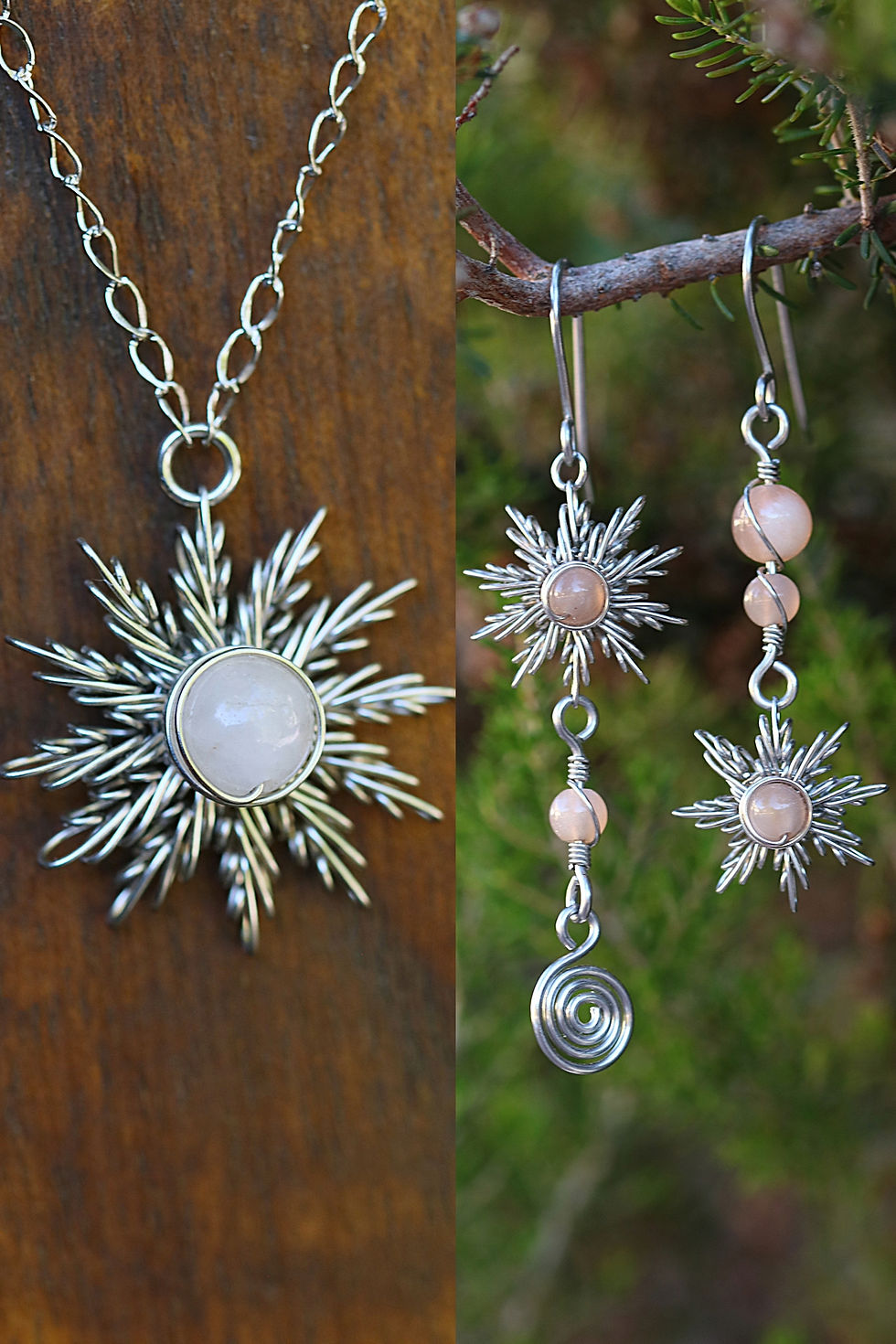 Miniature : Parure collier et boucles d'oreilles soleil argenté