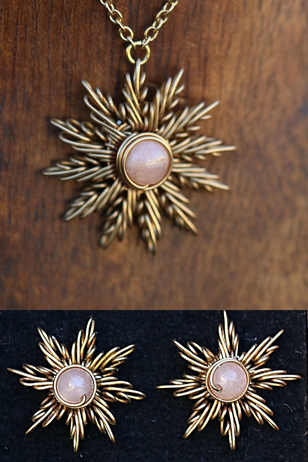 Miniature : Parure collier et puces d'oreilles soleil doré