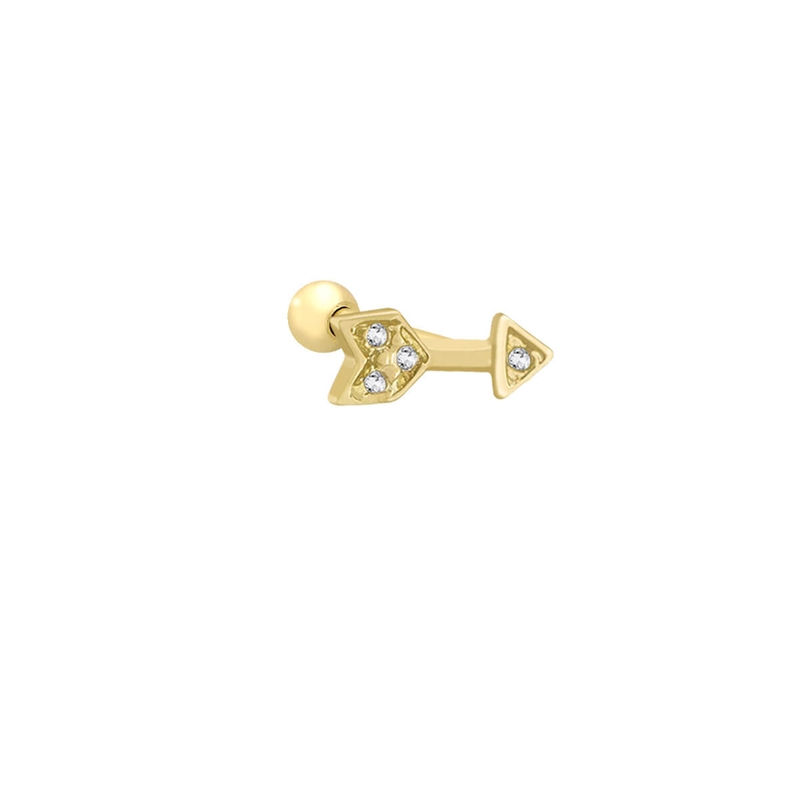 Piercing Tragus - Flecha Cravejada - 1.2cm (1mm) 💎 Aço Folheado a Ouro