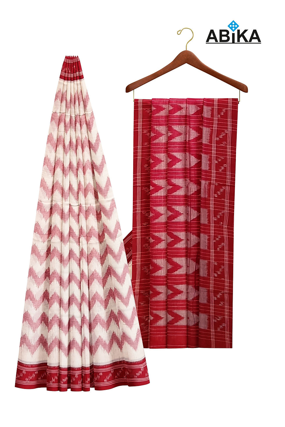 Thumbnail: ABiKA White Pitch Body, Red Border Body Bandha Cotton Saree