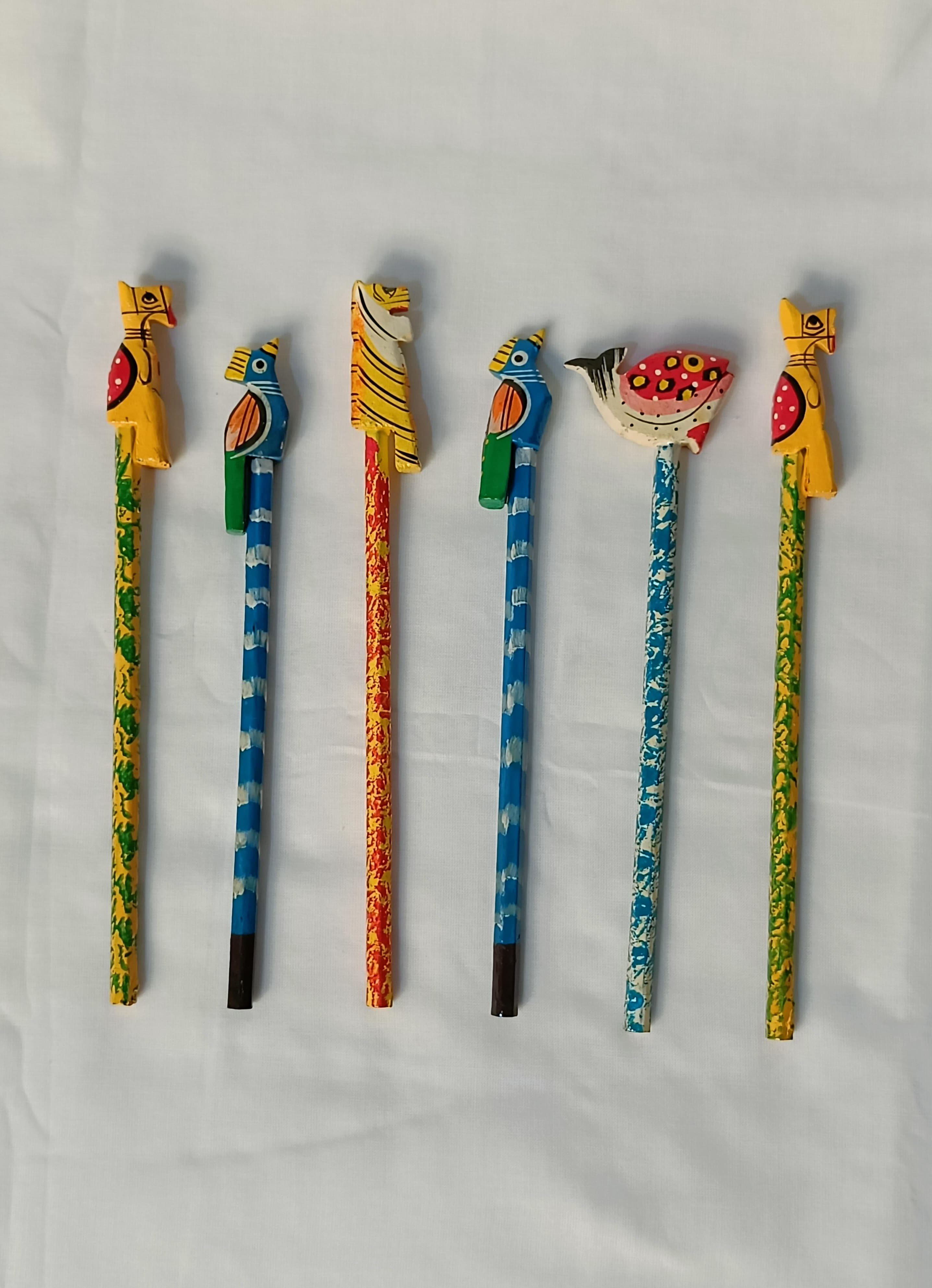 ABiKA Pattachitra Hand Carved Wooden Pencil Toys