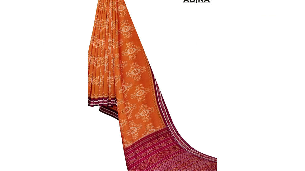 Thumbnail: ABiKA Orange  Body, Maroon Border Body Bandha Cotton Saree