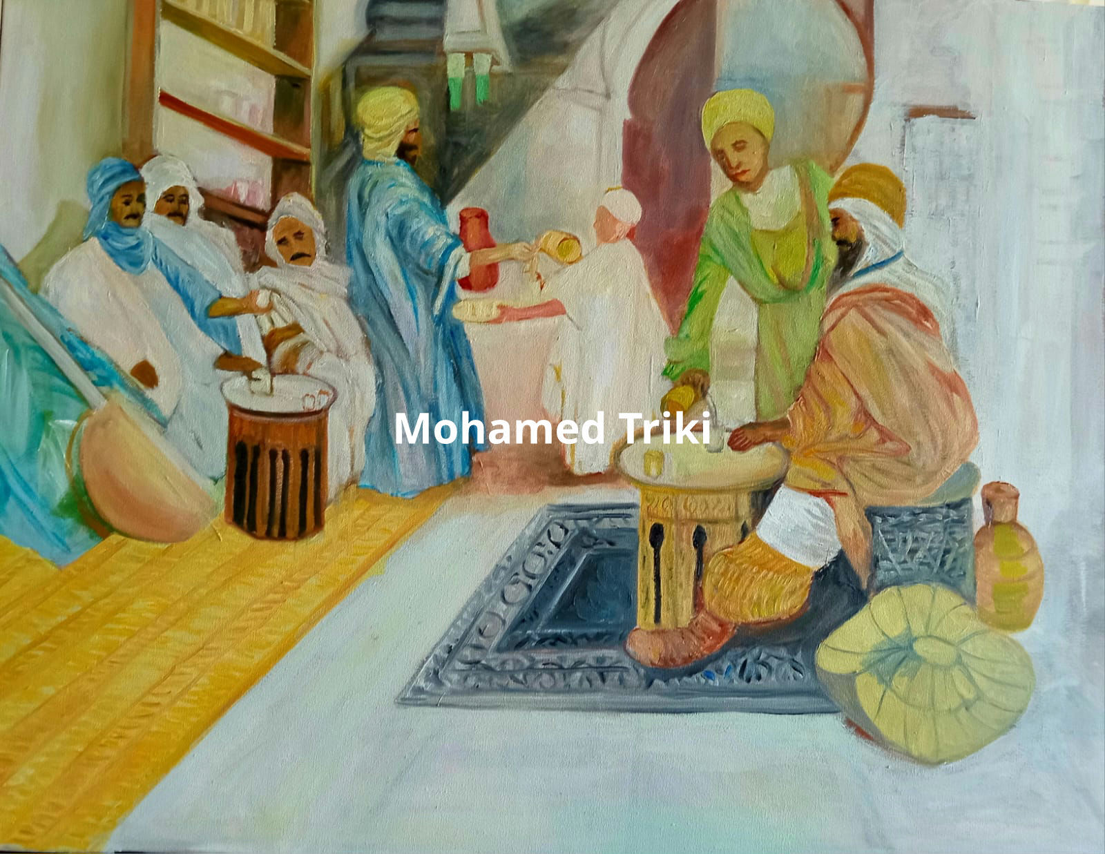 Café à Tunis 19eme siècle. Triki 70/50 cm