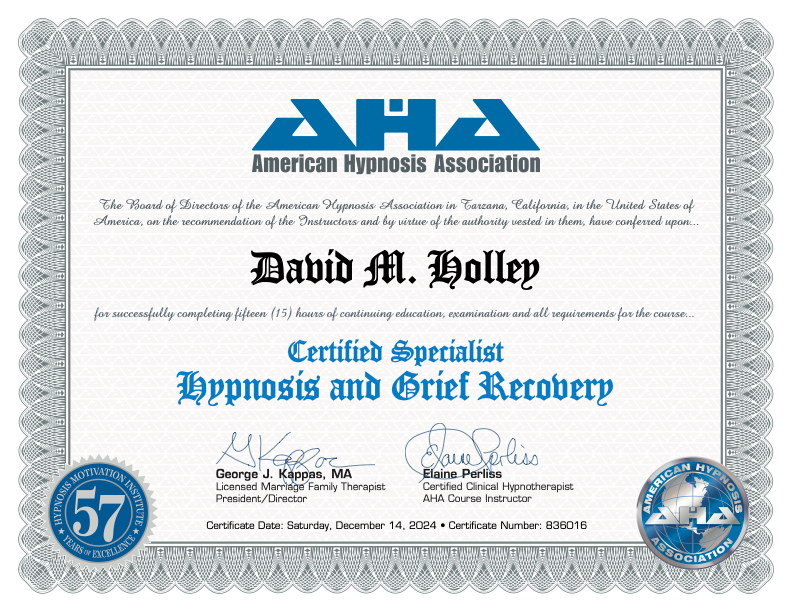 certificate - Hypnosis and Grief Recovery