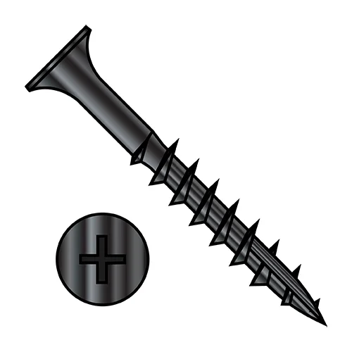 Black self-tapping screw with cross-slot head close-up
