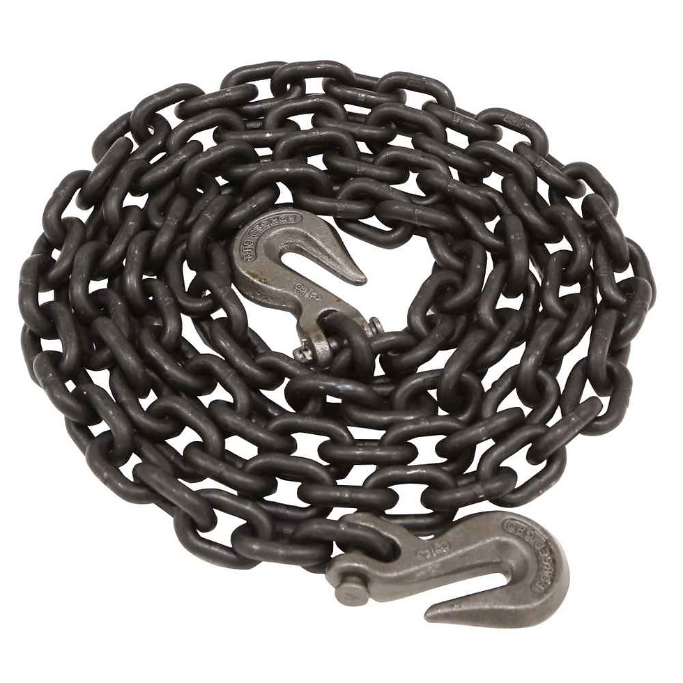 Gold coiled lifting chain | double ended metal hook | spiral storage | lifting and traction equipment