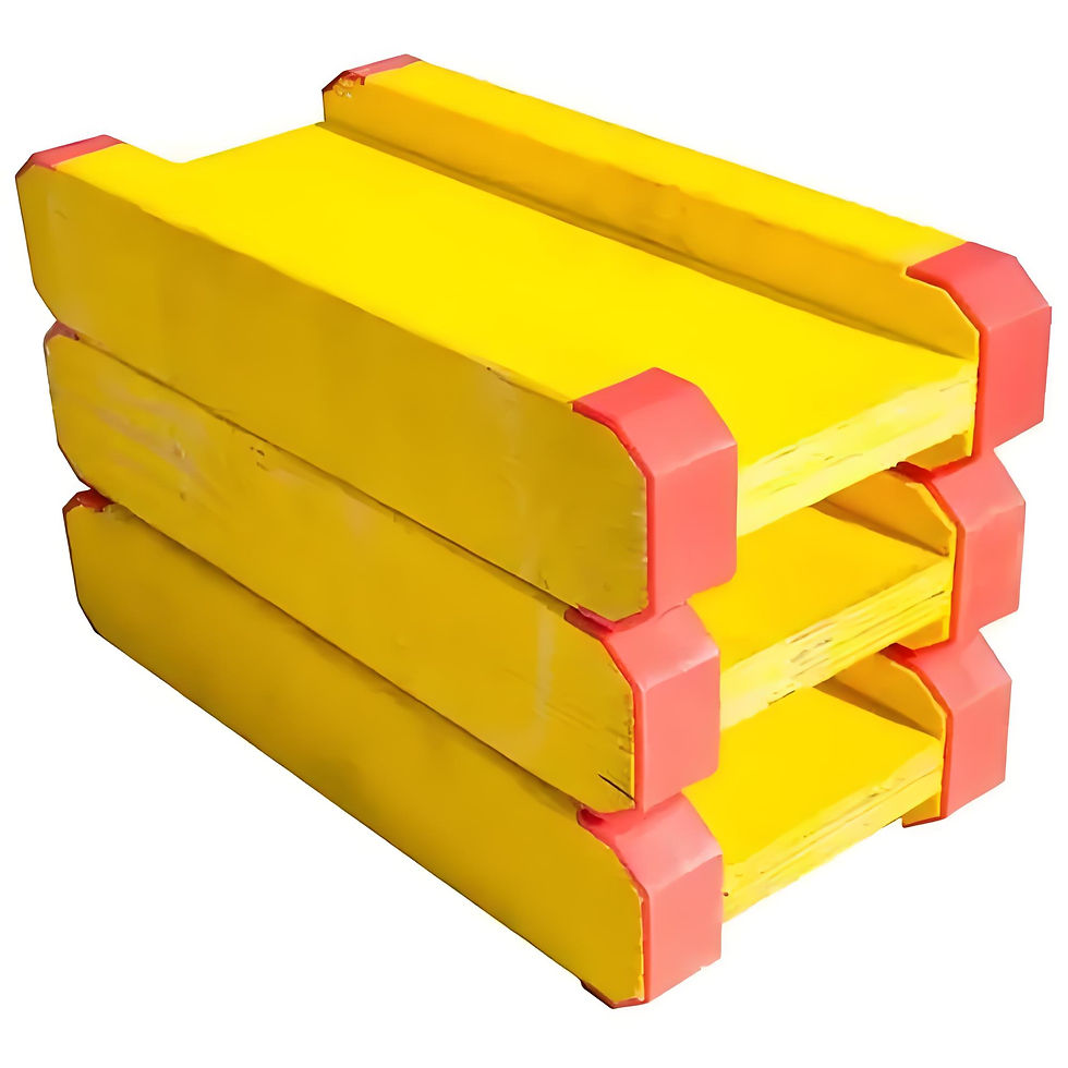 Yellow wooden industrial pallet | Pink edge reinforcement treatment | Three layer anti slip stacking design | Storage and log