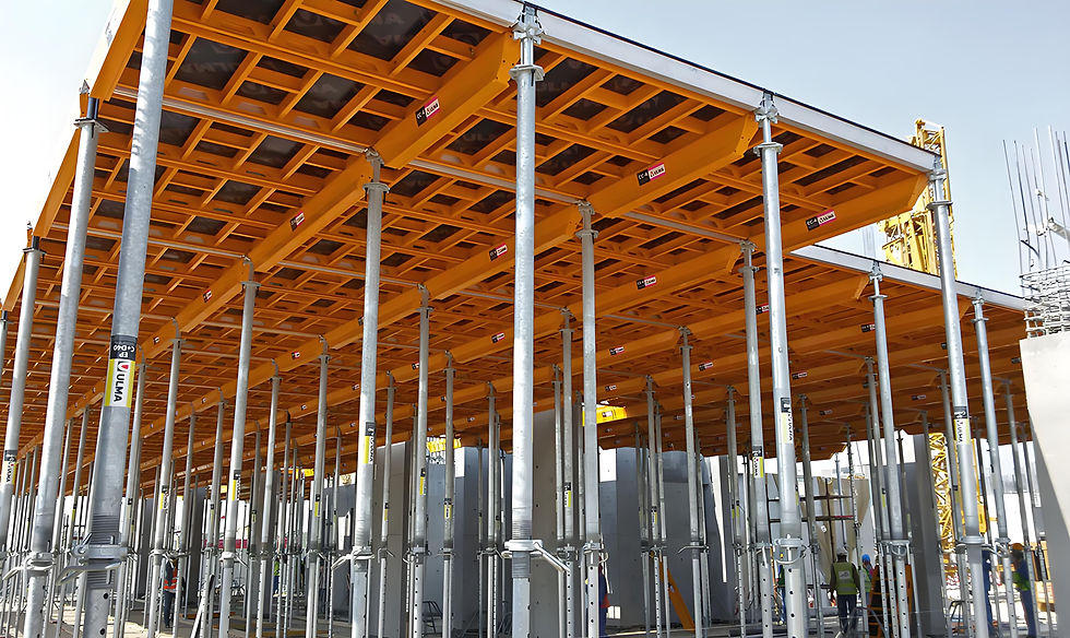 Миниатюра: Concrete column formwork | Top reinforcement reserve | Silver-gray metal surface | High-rise building core | Support frame re