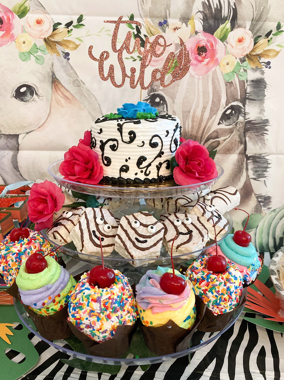 Two Wild Birthday Cupcake Tower DIY Girl Safari Theme