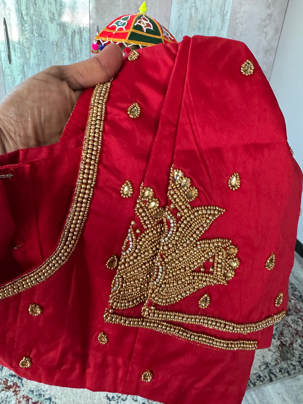 Thumbnail: Red/berry color aari work blouse - size 36/38 with margin up to 42