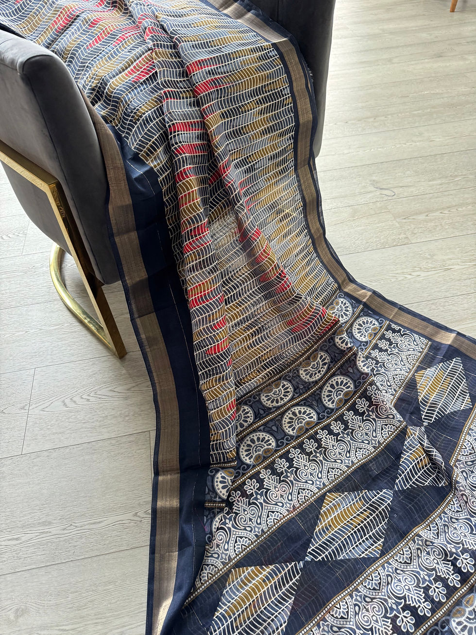 Thumbnail: Dola tussar saree - navy blue