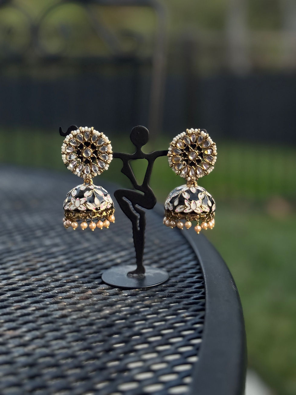 Thumbnail: Black and white enamel earrings