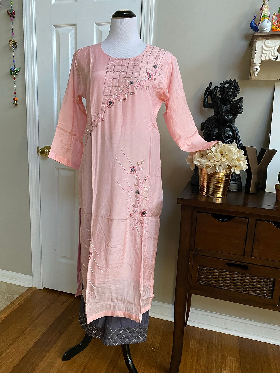 Thumbnail: Pink and grey muslin silk set