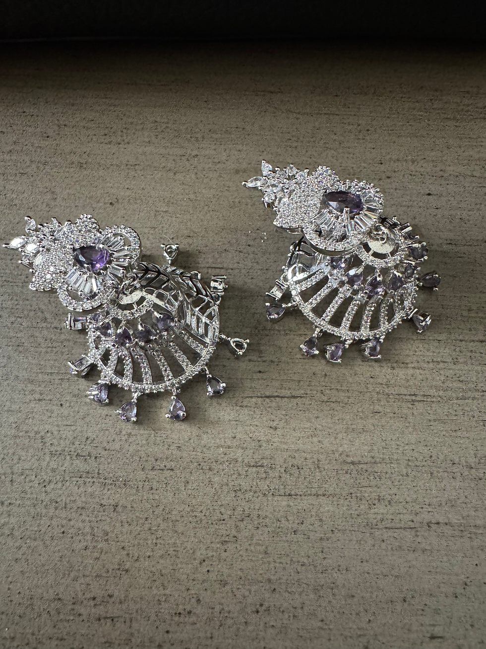 Thumbnail: White cz stone jhumki - rhodium plated