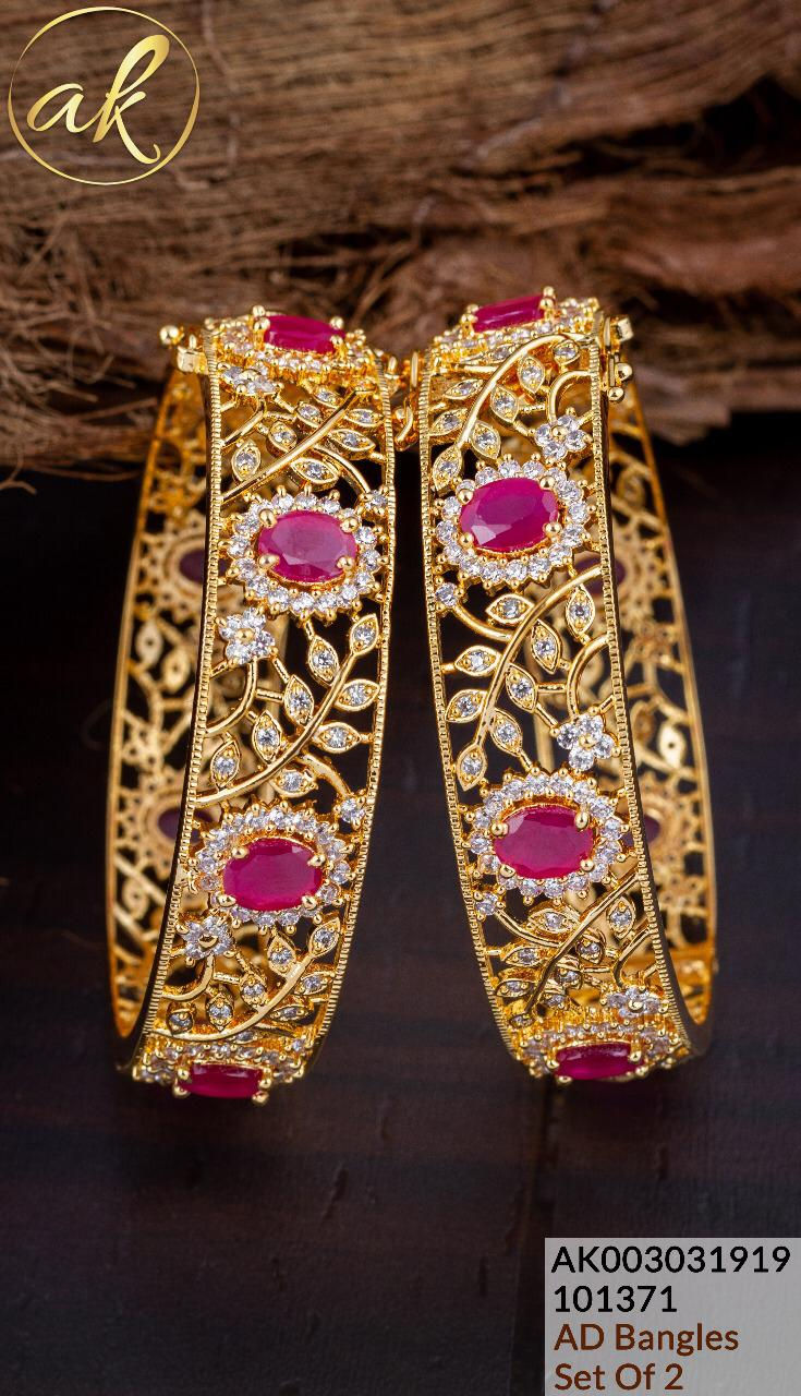 CZ red and white bangles/kada