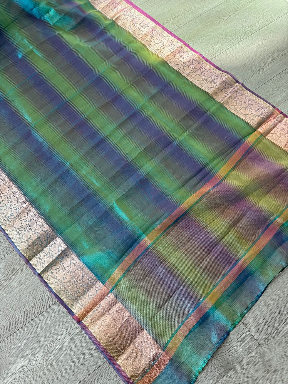 Thumbnail: Glass tissue silk saree - rainbow
