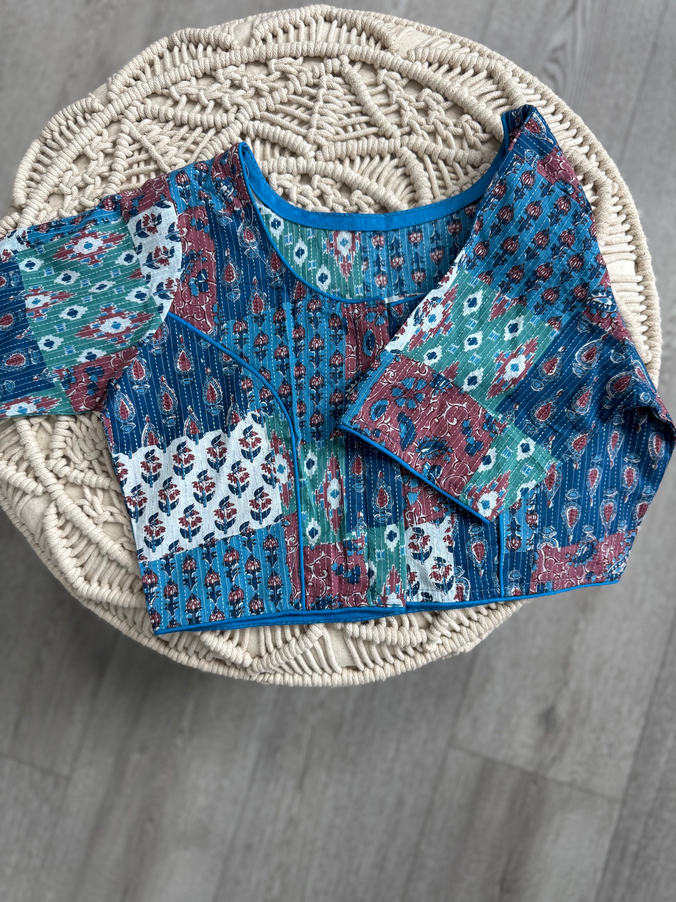 Kantha stitch blouse - unpadded blouse ready to wear for saree