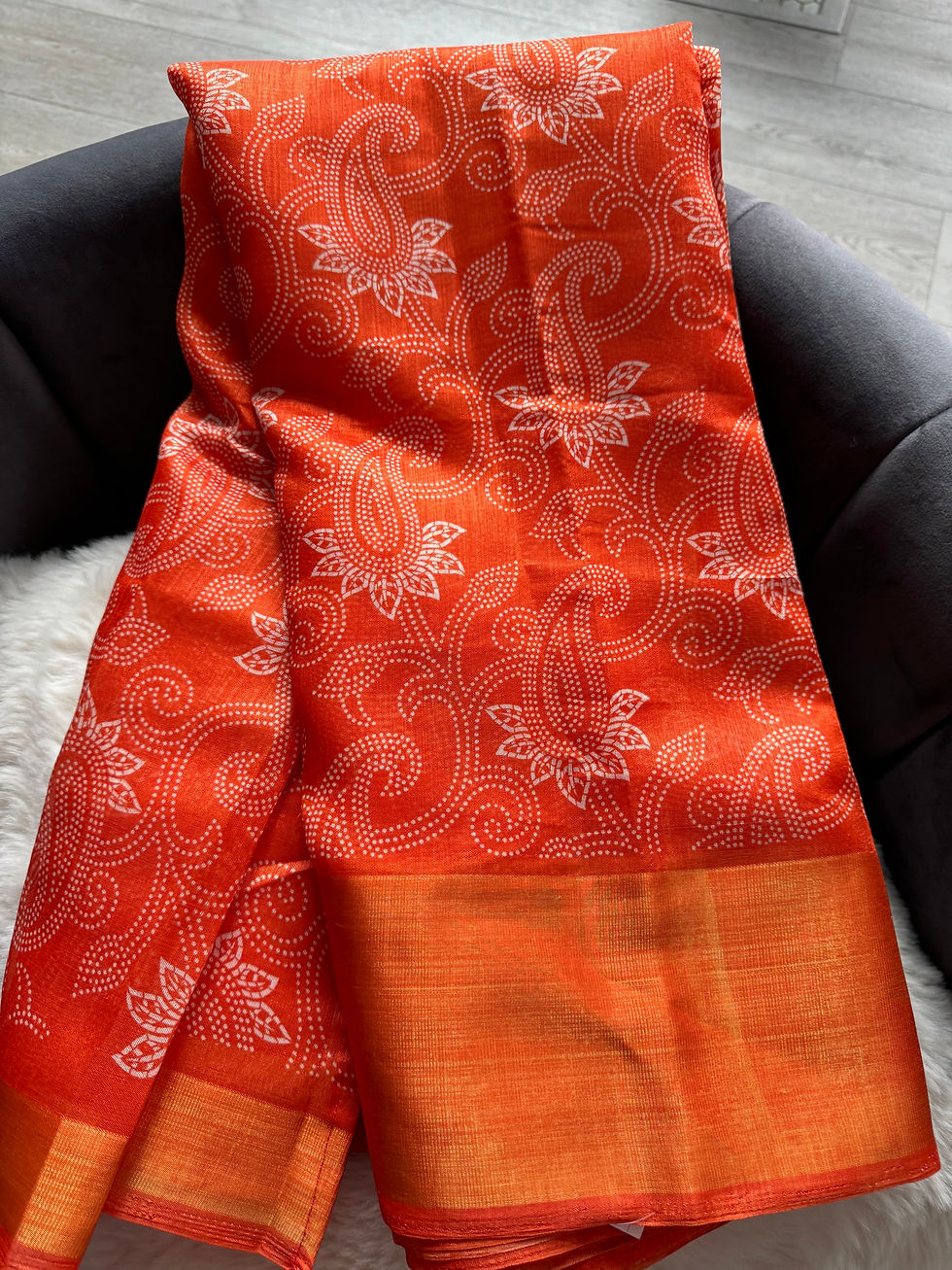 Thumbnail: Dola tussar saree - orange 