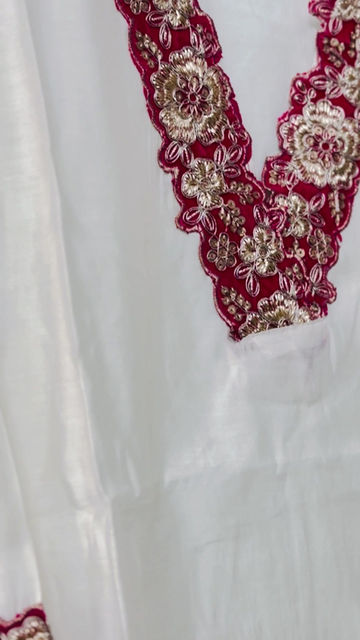 Thumbnail: Half white and pink zardosi work kurti set in silk 