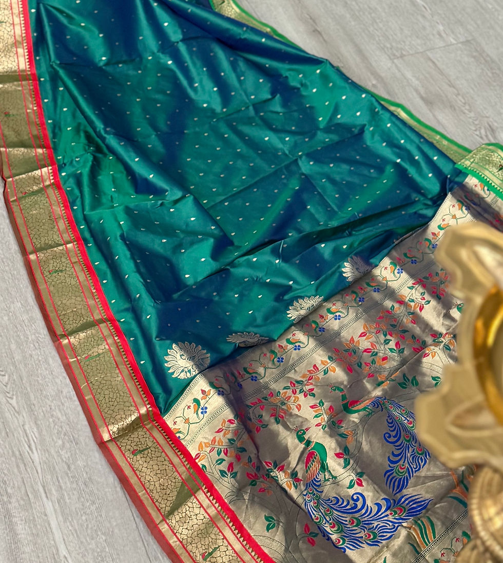 Thumbnail: Paithani silk saree with woven zari border and beautiful paithani pallu
