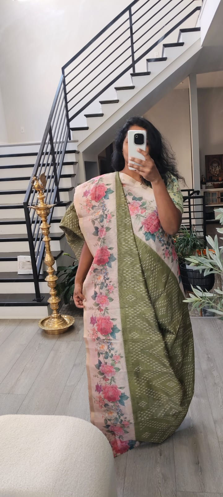 Thumbnail: Floral semi chanderi saree  