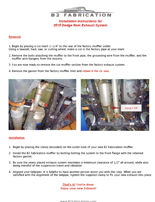 5th gen Ram 1500 exhaust installation instructions