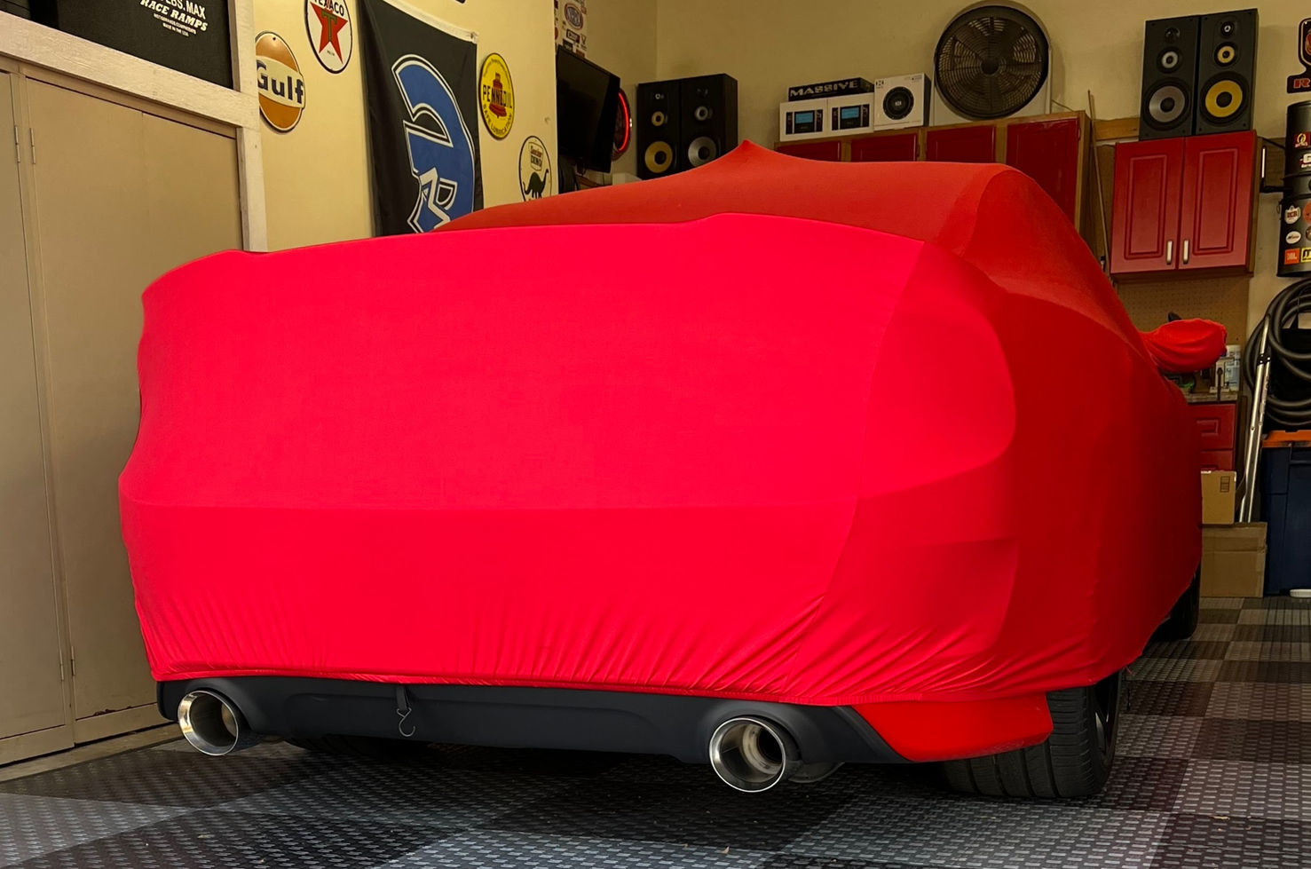 Dodge Charger car cover with B2 fabrication exhaust tips