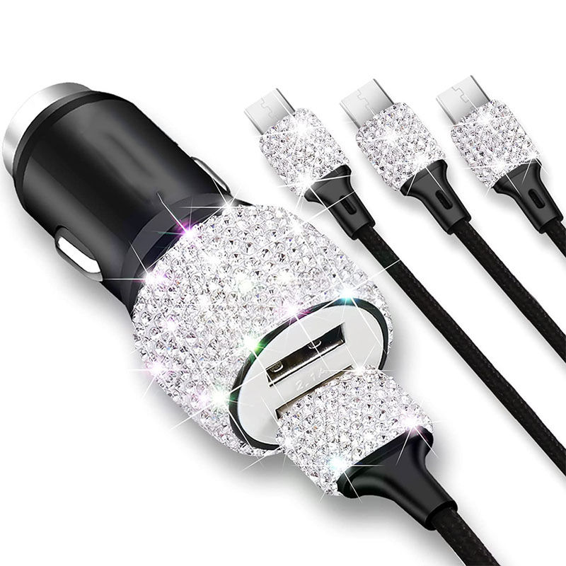 Dual USB Car Charger Bling Bling Handmade Rhinestones Crystal Car Decorations