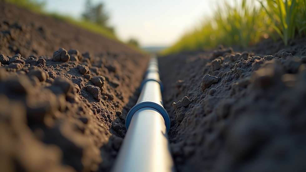 Close-up view of PVC conduit pipe laid in trench