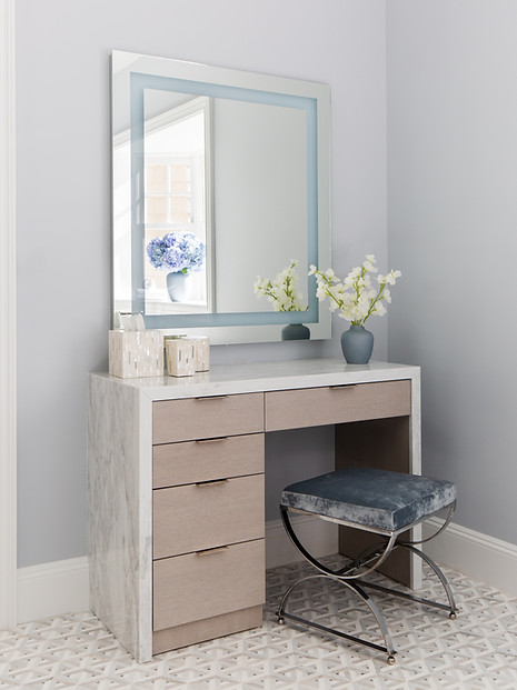 Long Island Modern bathroom vanity with marble waterfall edge