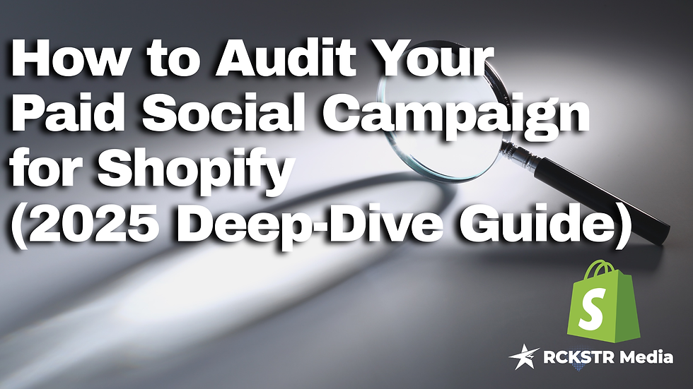 Step-by-step guide on auditing paid social campaigns for Shopify stores, showing analytics, ad performance charts, and optimization tips.