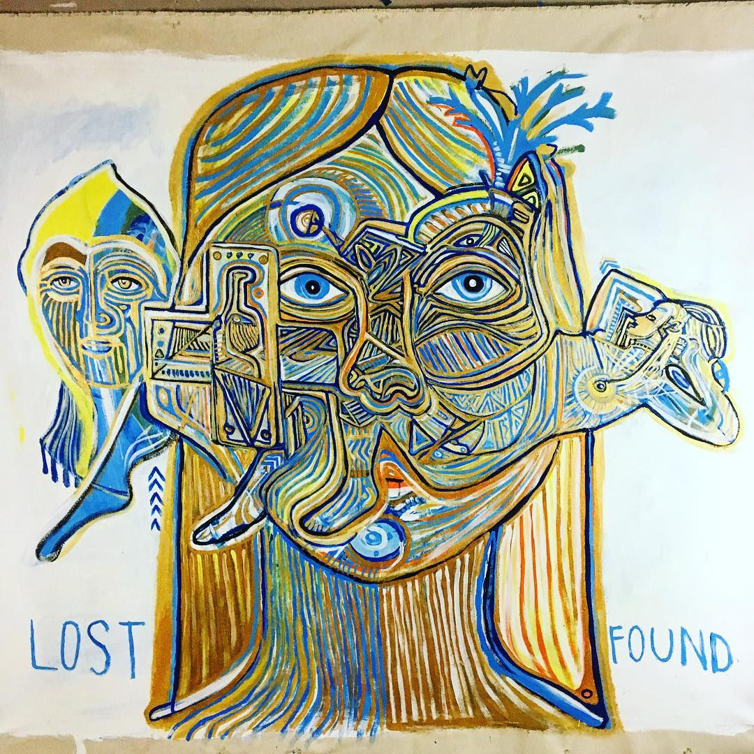 “Lost and Found” original tribal expressionist painting on rolled canvas 