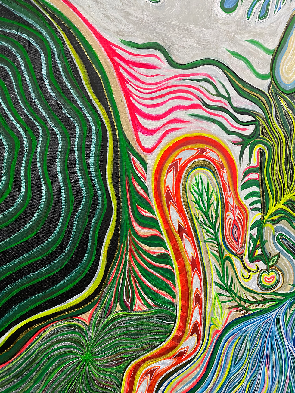 Thumbnail: “Snake and Apple” original light reflective  breathing painting