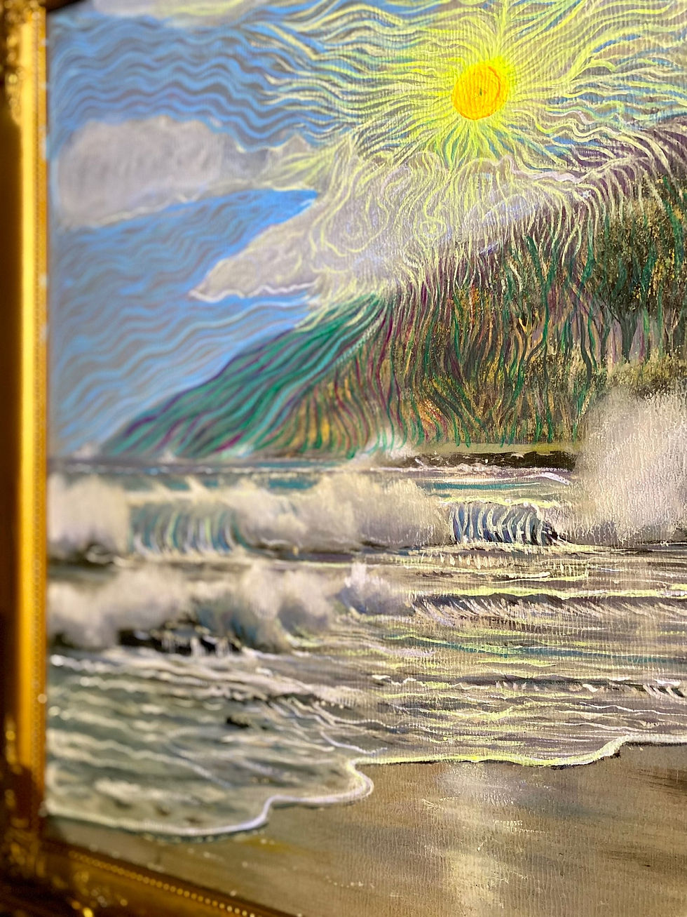 Thumbnail: “House on the beach” metaphysical expressionist psychedelic painting 