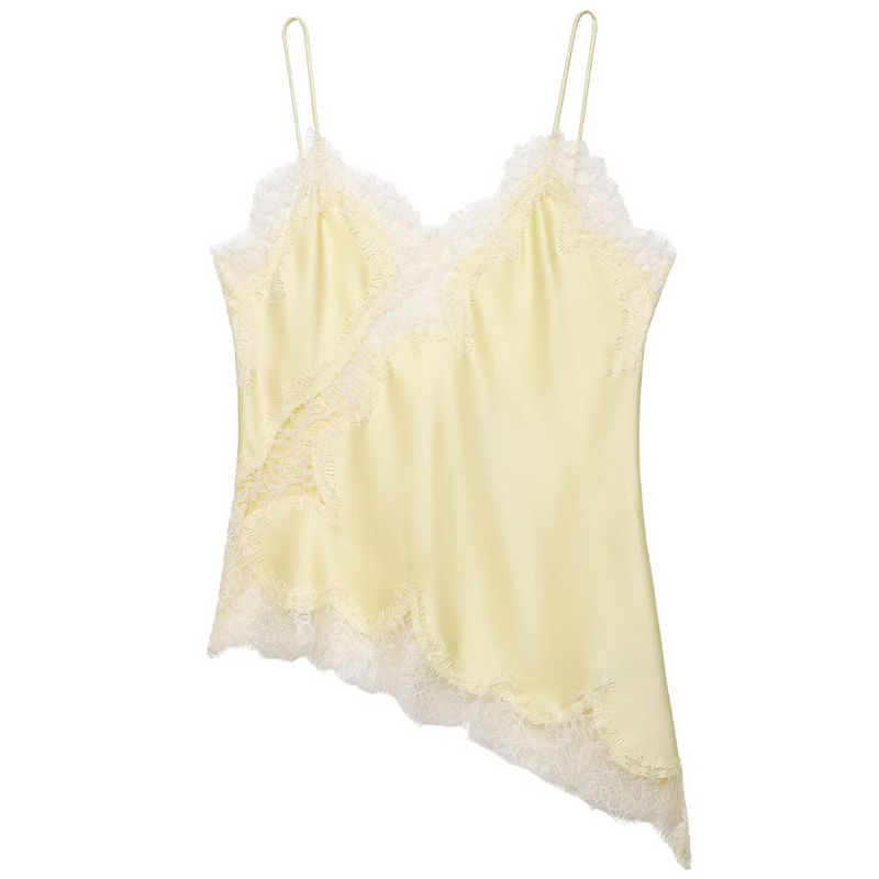 Thumbnail: Asymmetrical Slip Lace Top Women Sexy Tanks & Blouse Satin Off Shoulder