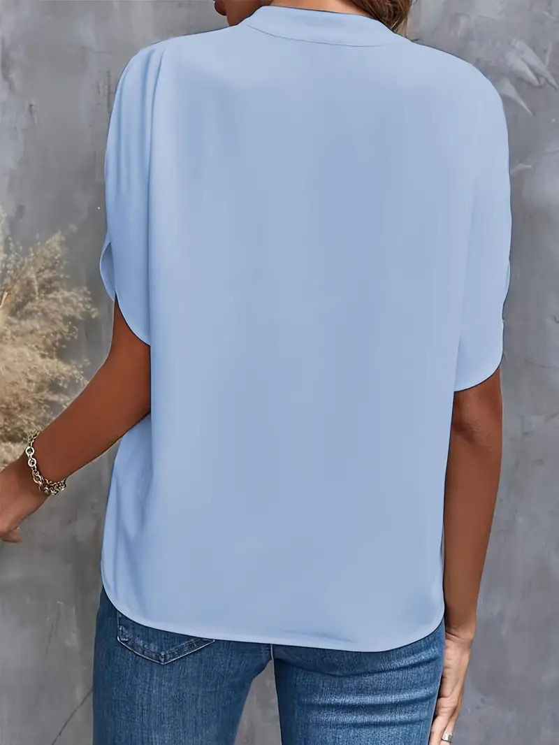 Thumbnail: VEITCHE Summer Women Casual Solid Blouse Women Fashion V-neck Half Sleeve Shirts