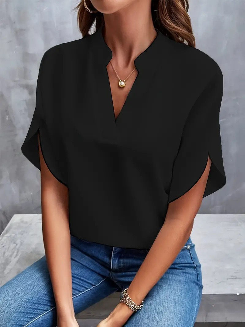 Thumbnail: VEITCHE Summer Women Casual Solid Blouse Women Fashion V-neck Half Sleeve Shirts