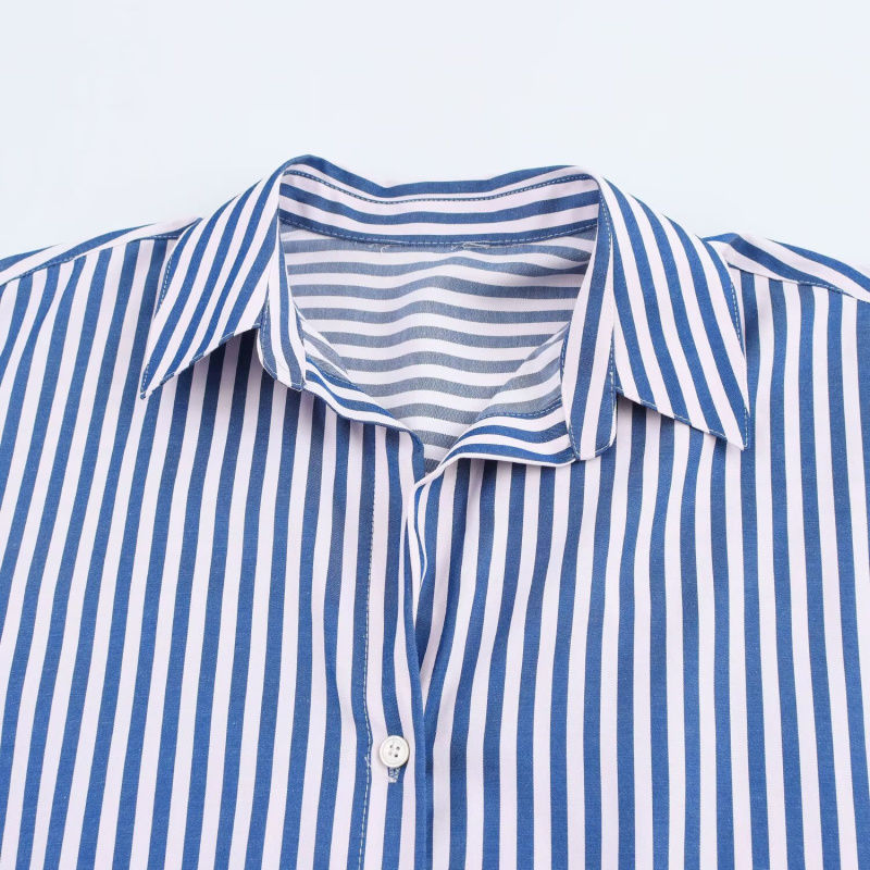Thumbnail: ETJ 2025 women's spring new Europe-American fashion striped long sleeve lapel lo