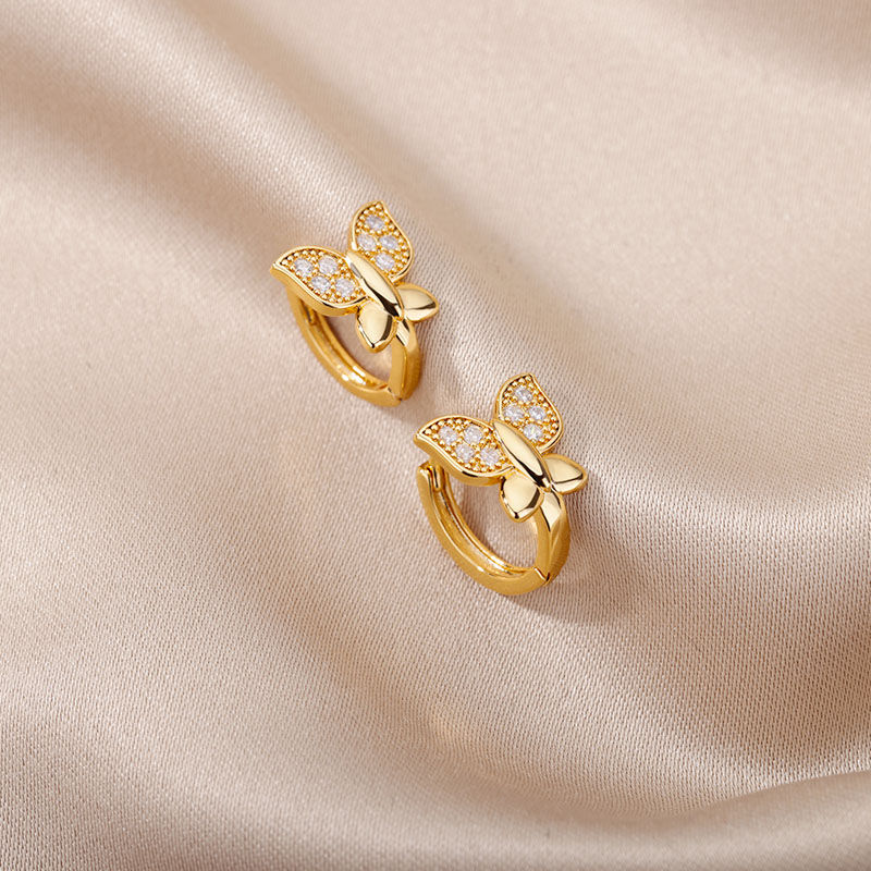Thumbnail: Elegant Butterfly Crystal Hoop Earrings