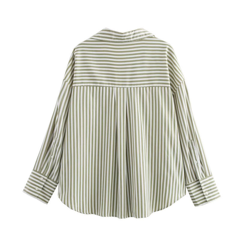 Thumbnail: ETJ 2025 women's spring new Europe-American fashion striped long sleeve lapel lo
