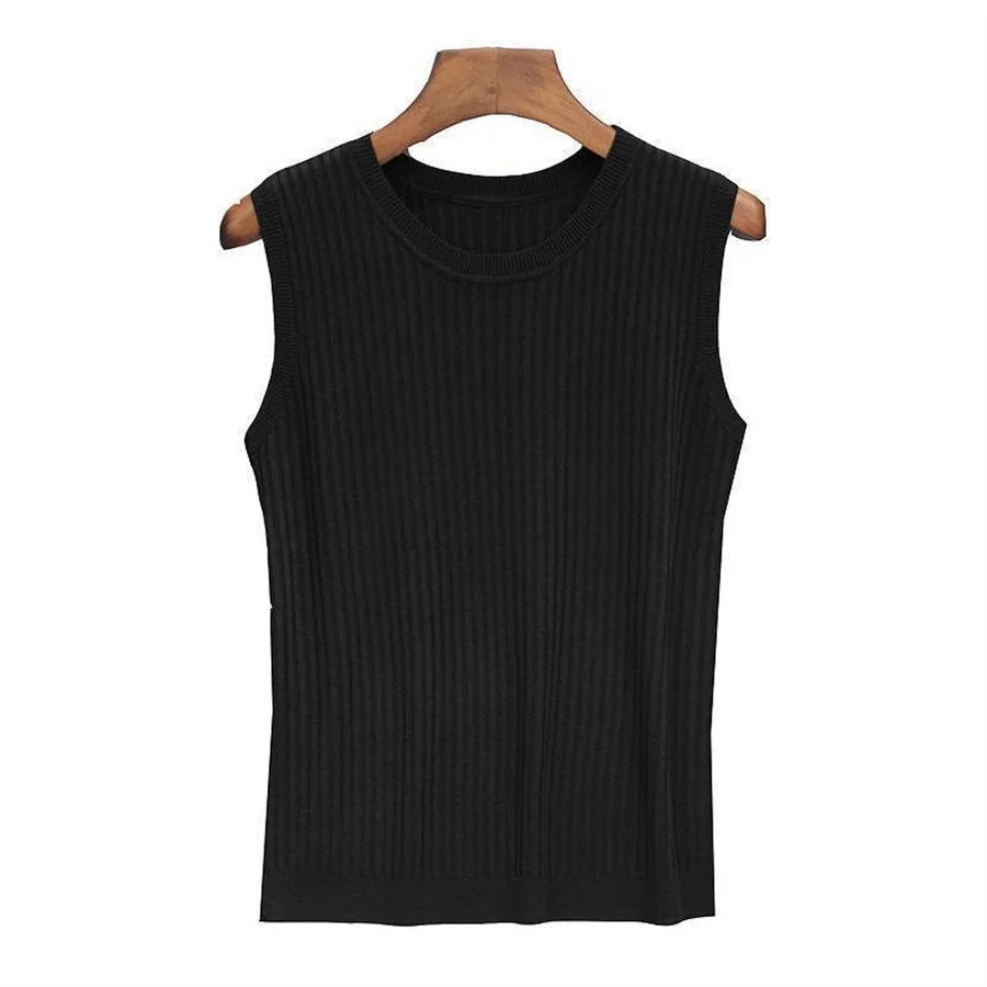 Thumbnail: Summer Sleeveless Blouse Women O-neck Knitted Blouse Shirt Women Clothes Women T