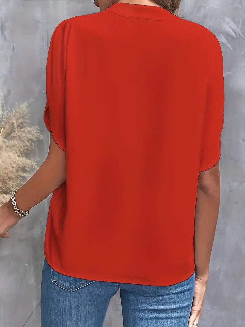 Thumbnail: VEITCHE Summer Women Casual Solid Blouse Women Fashion V-neck Half Sleeve Shirts