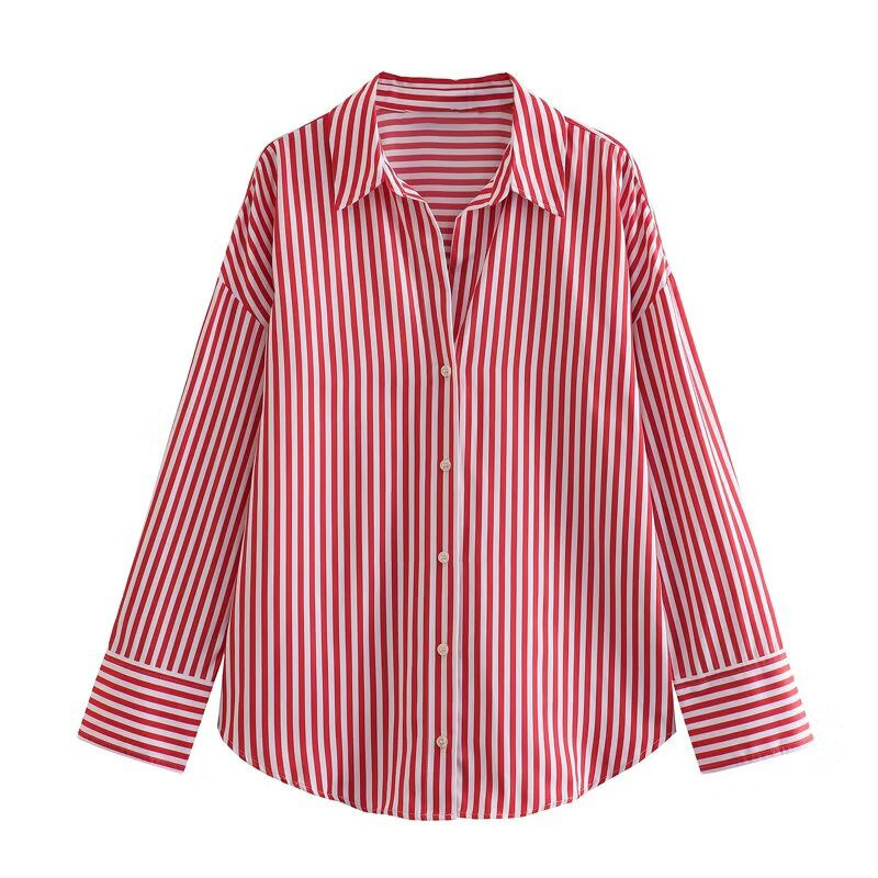 Thumbnail: ETJ 2025 women's spring new Europe-American fashion striped long sleeve lapel lo