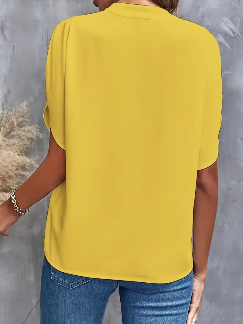 Thumbnail: VEITCHE Summer Women Casual Solid Blouse Women Fashion V-neck Half Sleeve Shirts