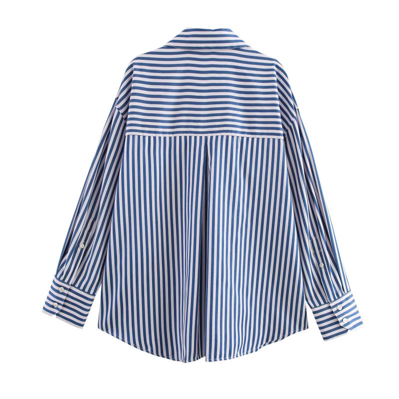 Thumbnail: ETJ 2025 women's spring new Europe-American fashion striped long sleeve lapel lo