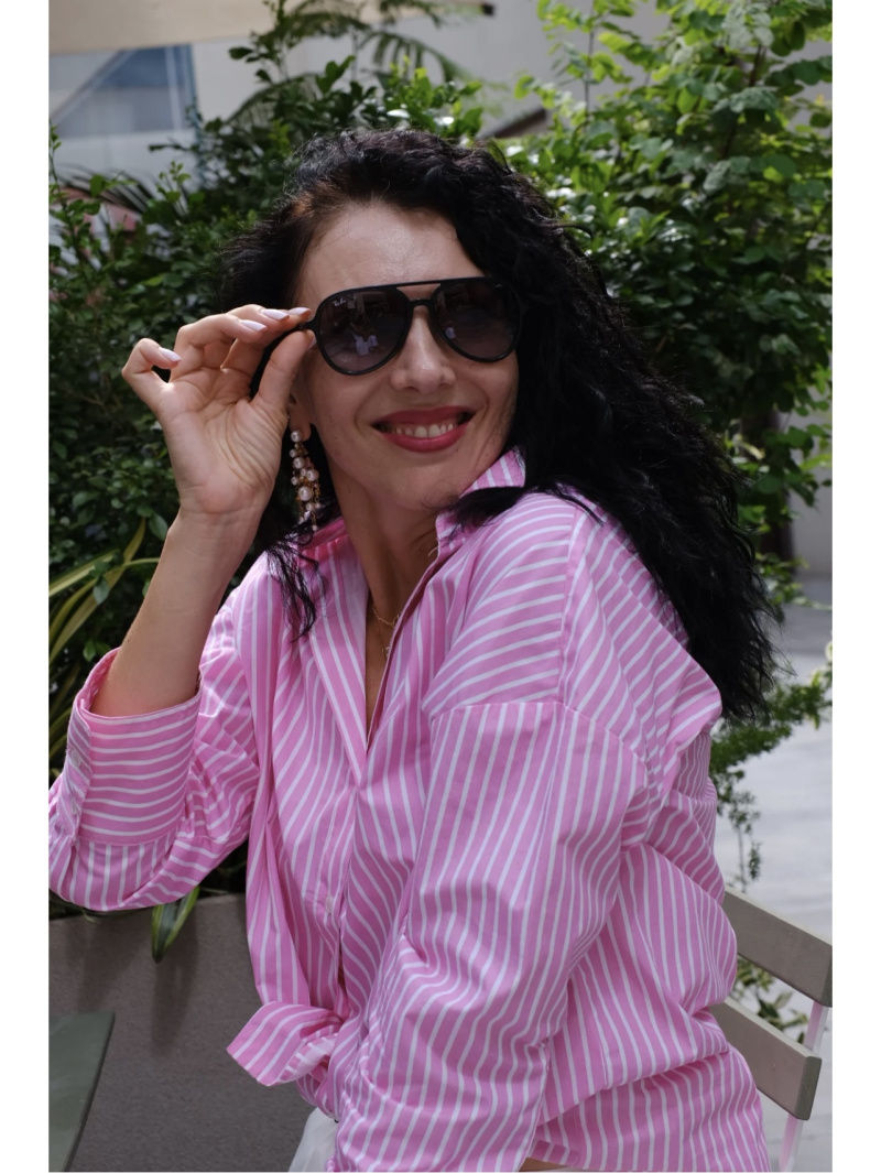 Thumbnail: ETJ 2025 women's spring new Europe-American fashion striped long sleeve lapel lo